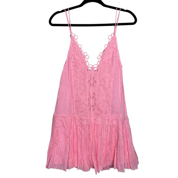 Free People FP One Casella Drop Waist Embroidered Slip Mini Dress Pink XS NWOT - Picture 5 of 7
